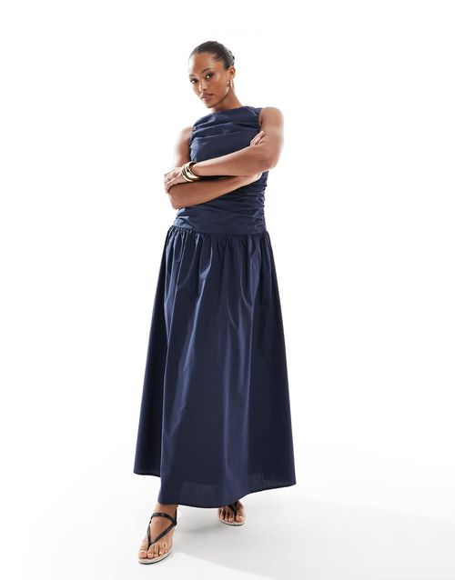 sachin and babi light blue dress 4th & Reckless linen blend shirred one shoulder drop waist maxi dress in  washed red