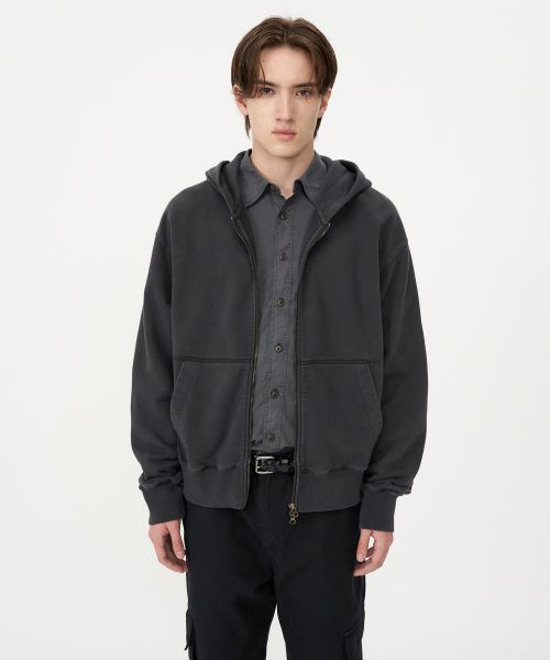 Garment Dyed Essential Zip-Up Hoodie CHARCOAL