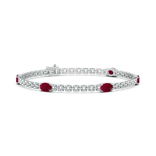 Angara 3.0 Carats Five Stone Oval Ruby Station Link Bracelet in 14K White Gold