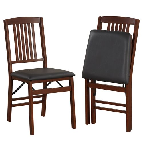 Folding Dining Chairs Set Upholstered Kitchen Chairs with Padded Seat-Brown