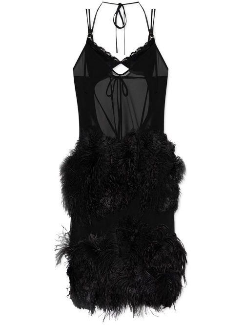 Ostrich feather-trim midi dress - Black