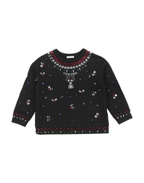 Kid Girl Sweatshirt Black Size 9 Cotton, Glass, Brass, Crystal