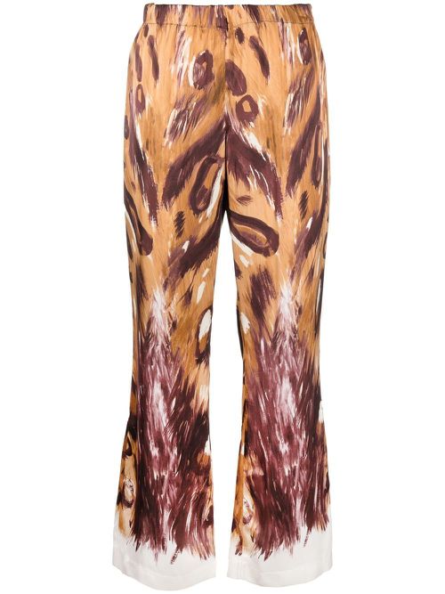 Graphic-print flared trousers - Brown