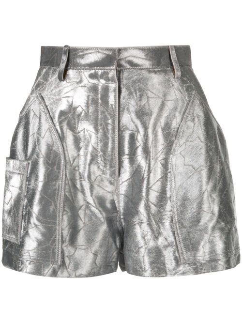 Laser cut calf hair shorts - Silver