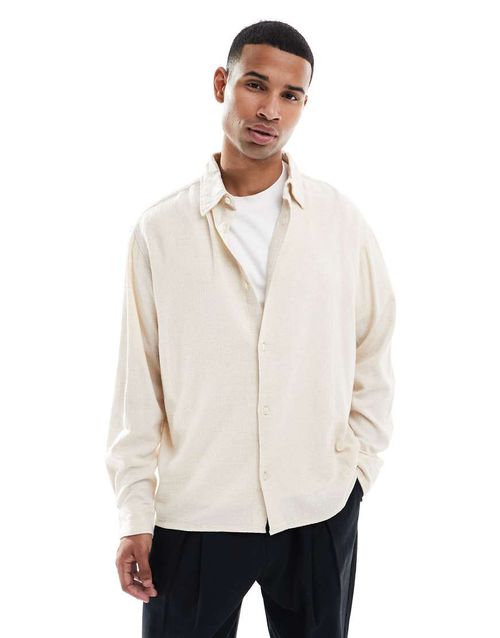 Textured straight hem overshirt in beige-Neutral