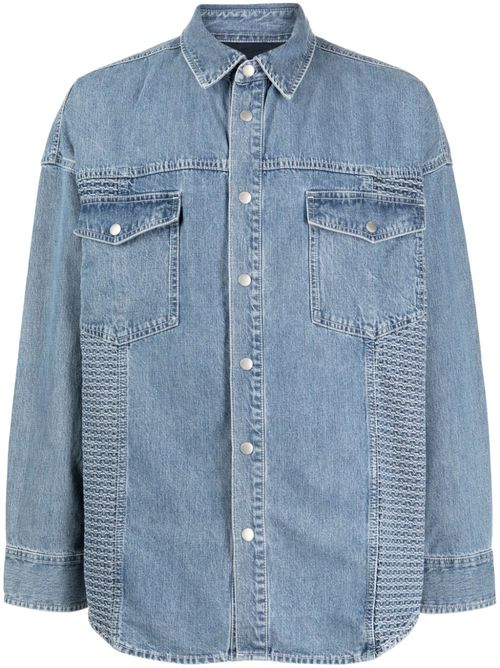 Classic-collar panelled denim shirt - Blue