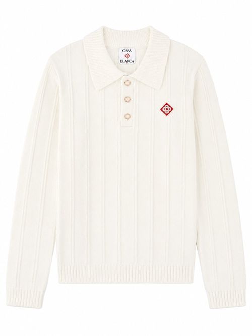 Ribbed-Knit Logo-Patch Polo Shirt