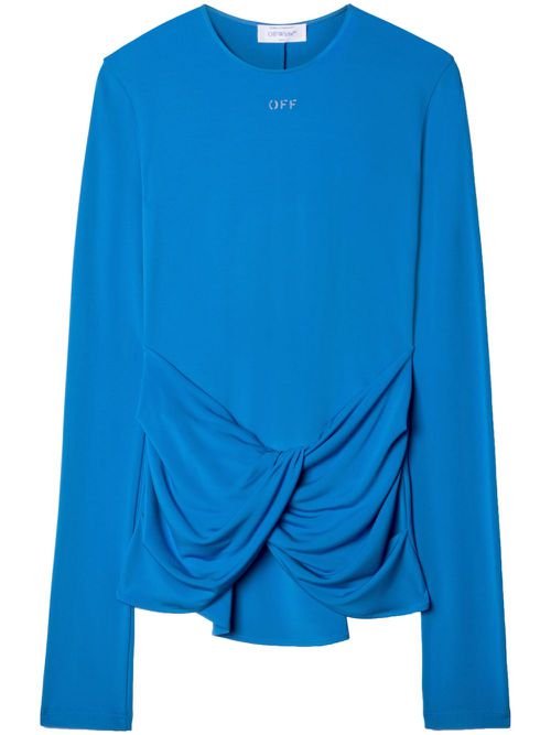 Logo-print draped top - Blue