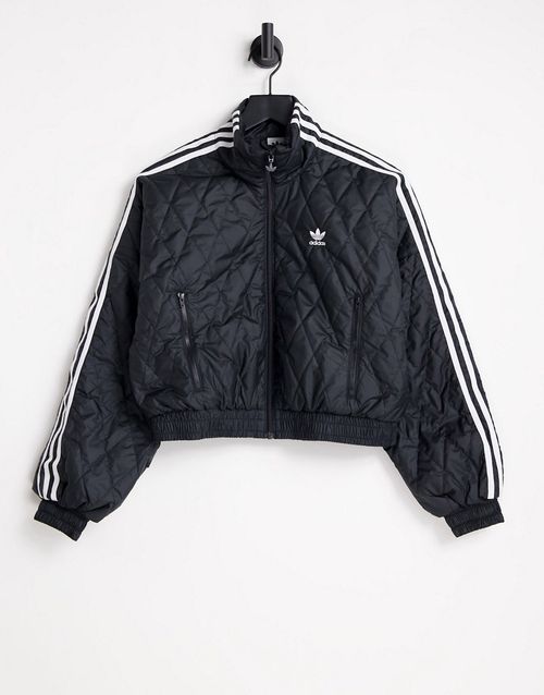 Adicolour three stripe cropped quilted track top in black