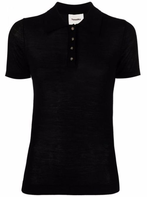 Semi-sheer knitted polo shirt