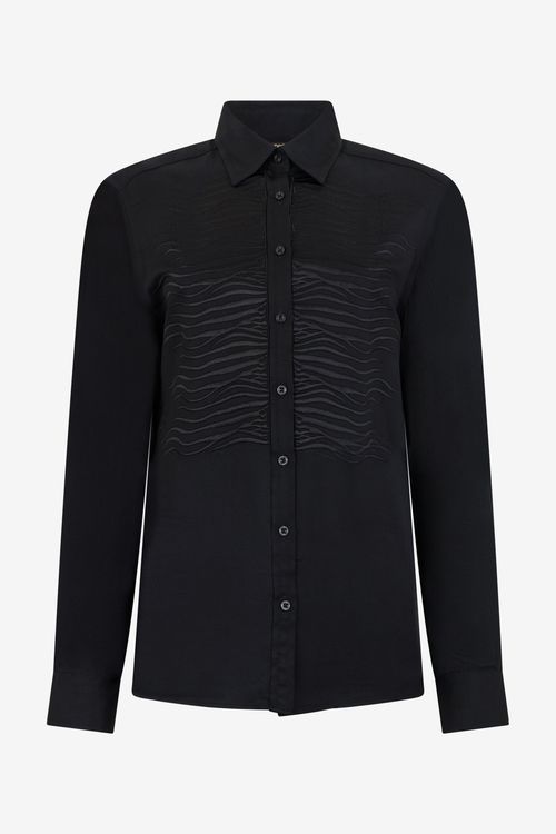 Black Shirt With Embroidered Zebra Motif