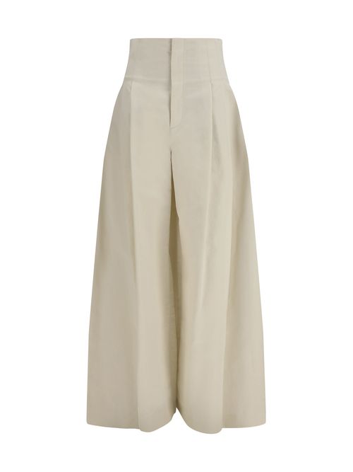 Pleated Wide-Leg Trousers — Beige
