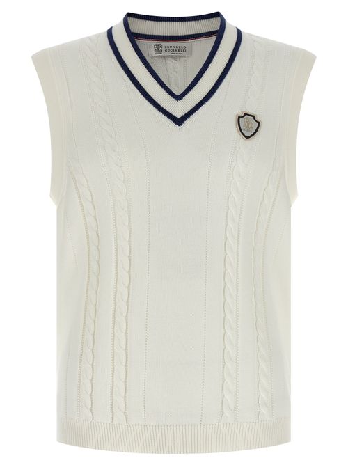 Cable-Knit Cotton Tank Top — White