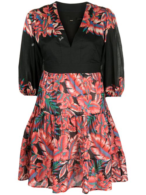 Floral-print cotton minidress - Black