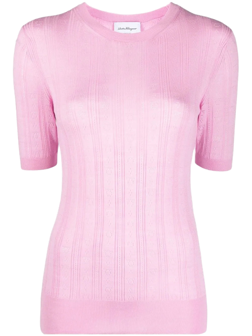 Gancini-Pattern Ribbed Knit Sweater — Pink