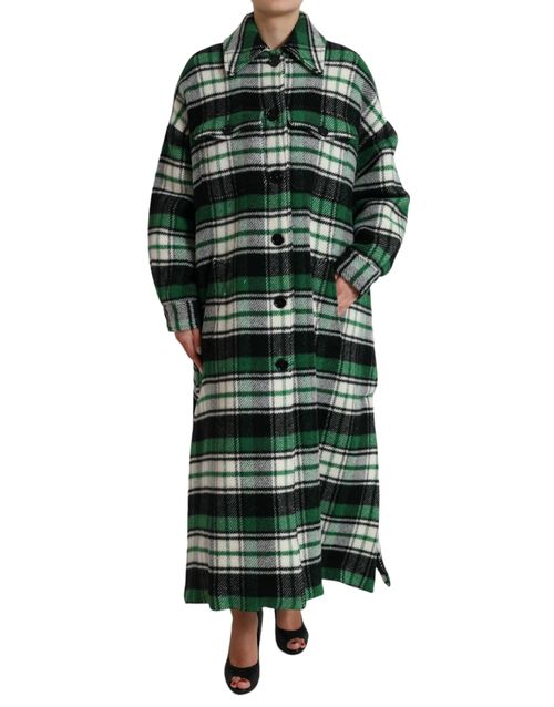 Plaid Wool Blend Coat — Green
