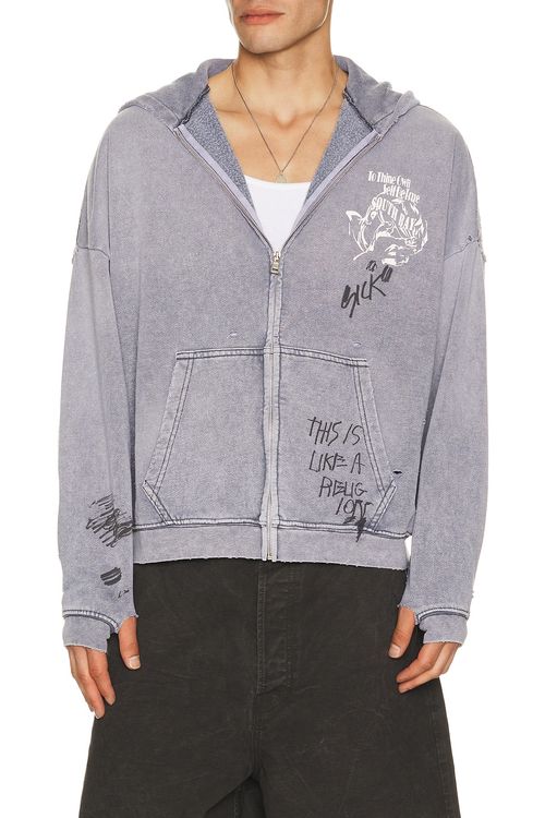 Paly Hollywood Carrying The Message Zip Hooded Sweatshirt in Grey