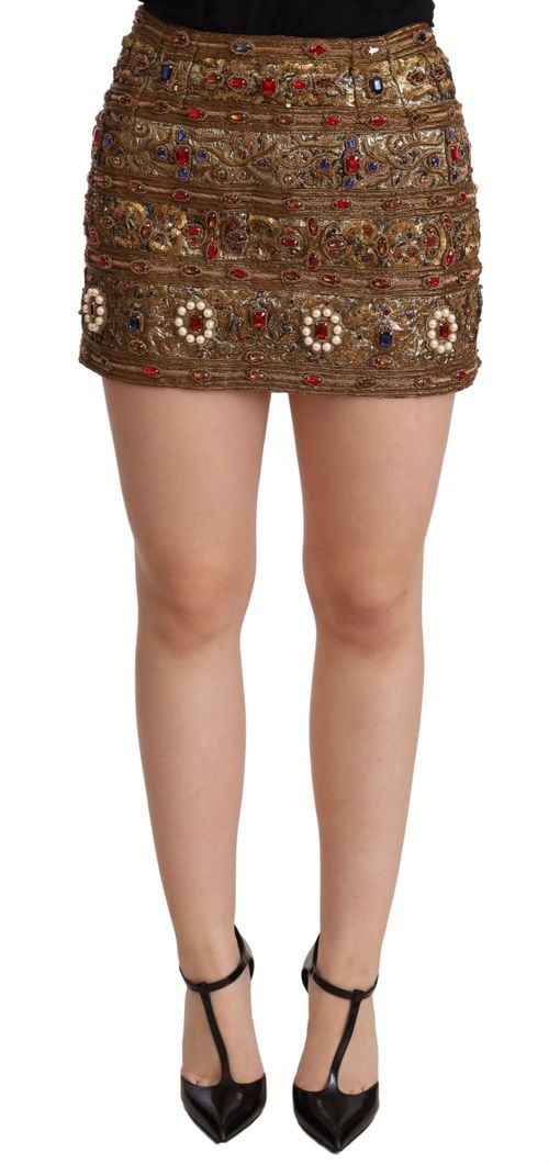 Crystal Jacquard Embellished Skirt — Gold