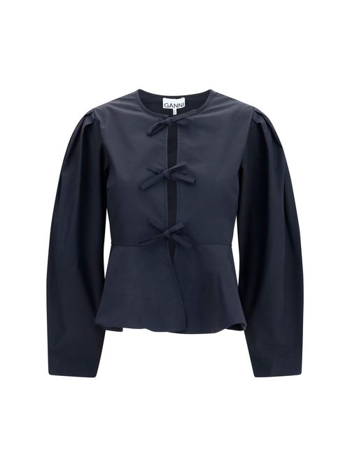 Cotton Poplin Tie-Front Blouse — Black