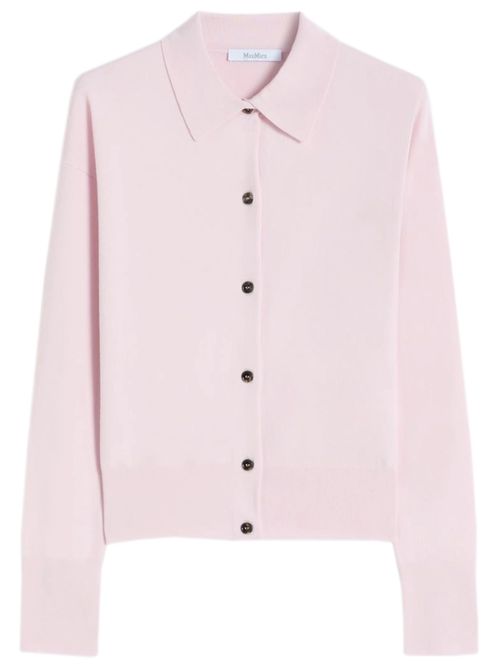Slim-Fit Wool Blend Sweater with Shirt Collar and Horn Button Placket