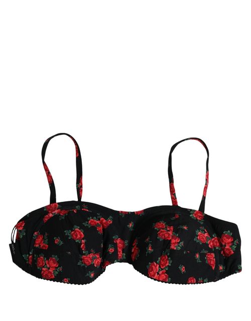 Floral Print Underwire Bikini Top — Black