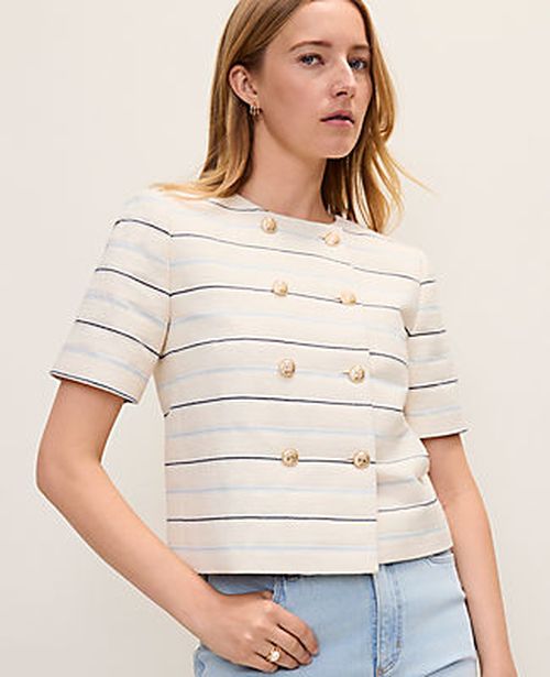Ann Taylor The Short Sleeve Crew Neck Jacket in Tweed