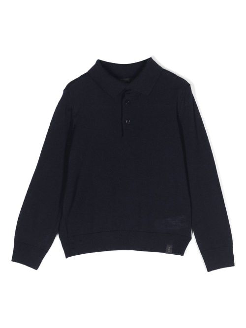 Long-sleeve wool polo shirt - Blue