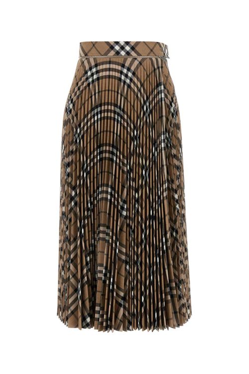 Checked Pleated Skirt — Beige