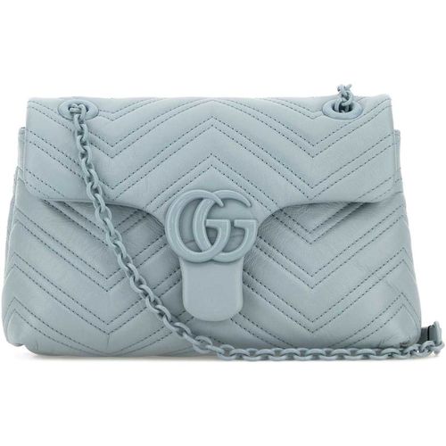 Gucci Light Blue Nappa Leather Small Gg Marmont Shoulder Bag