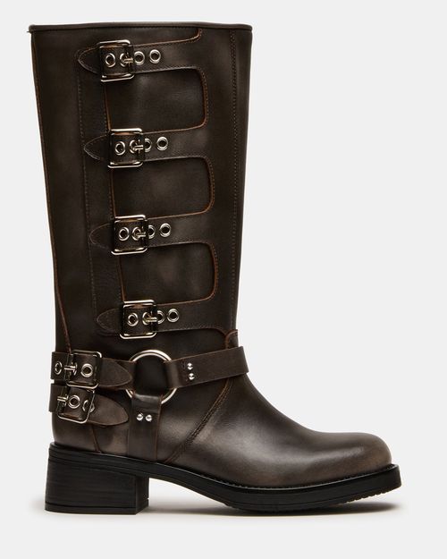 Steve Madden Women's Rocky Wide Calf Knee High Boots - Brown Distressed - - Leather
