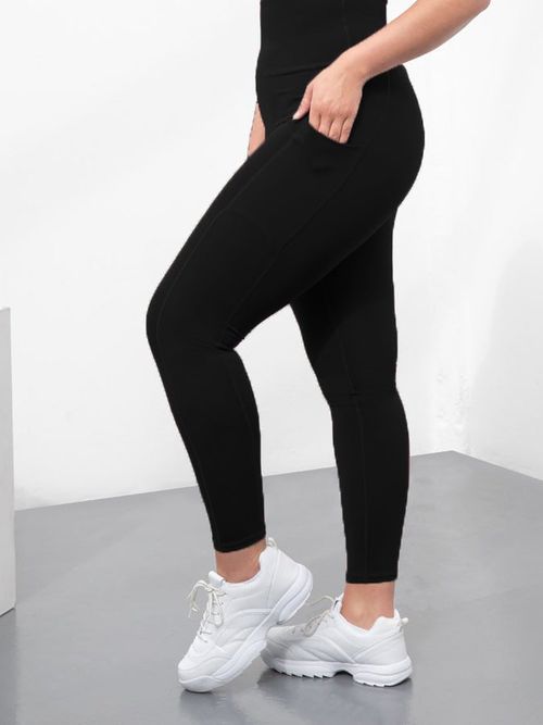 Tombo Core Pocket Women's Thick Yoga Leggings - Black