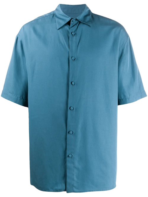 Short-Sleeved Oversized Cotton Shirt — Blue