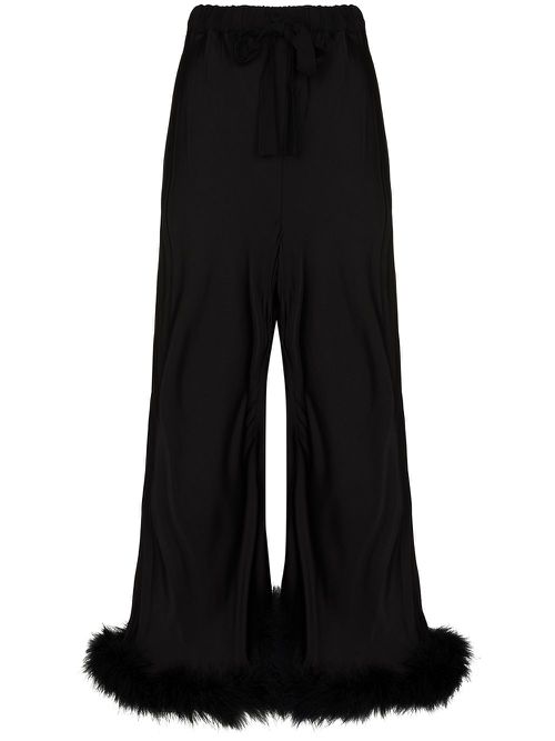 Boudoir feather trim flared trousers - Black