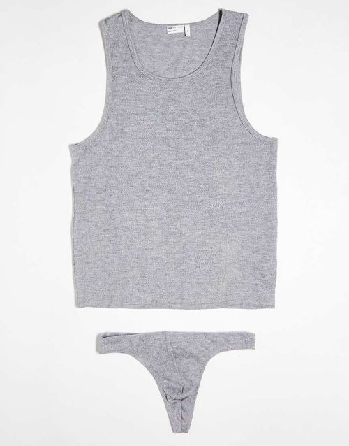 Underwear set with vest and thong in super soft rib-Grey