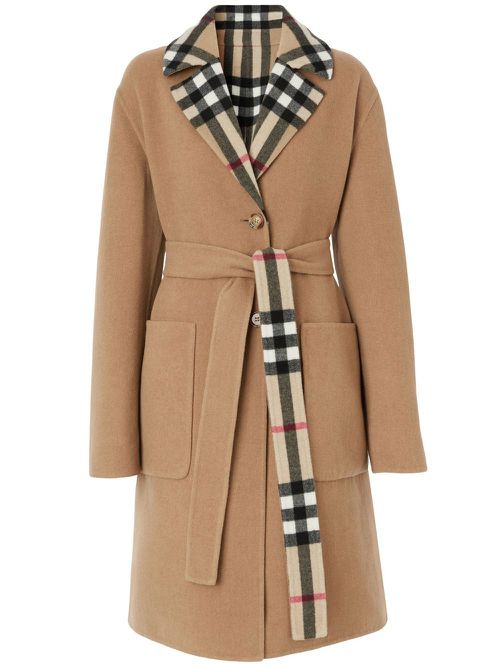 Reversible check wool coat - Neutrals