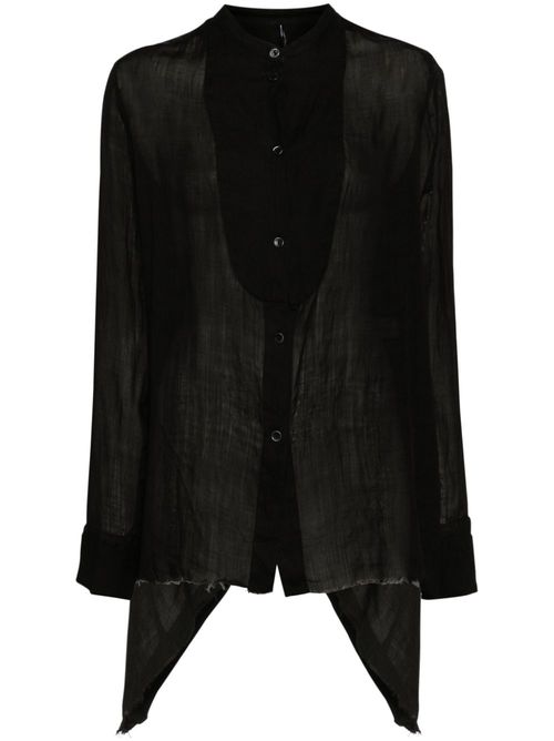 Band-collar raw-cut hem shirt - Black