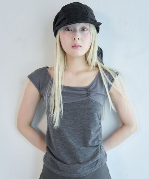 Button Shirring T-Shirt