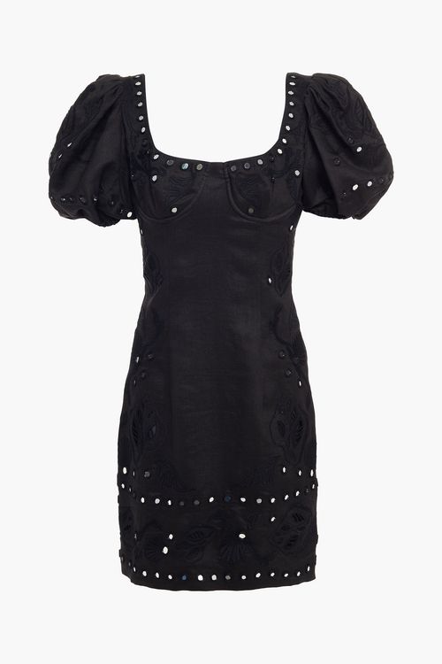 Embellished gathered ramie mini dress - Black - IT 48