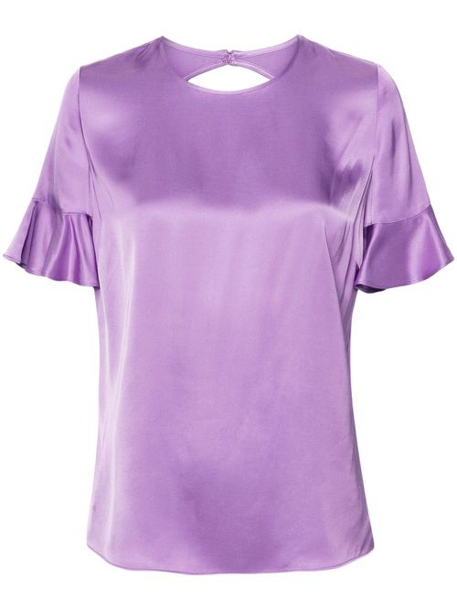 Ruffle-cuffs satin blouse - Purple