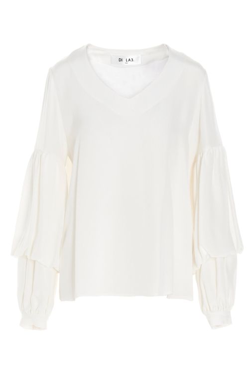DI. LA3 PARI' Puff-Sleeve Silk Shirt