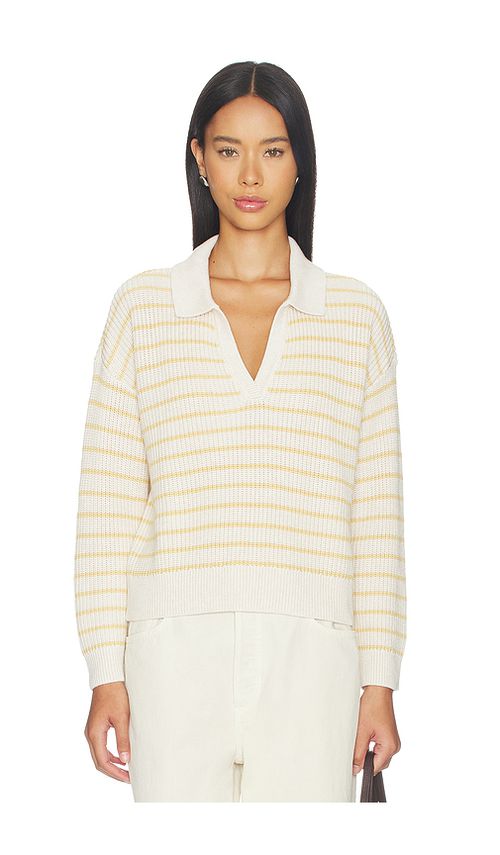 Eberjey Fine Gauge Polo Top in White,Yellow. XS. Also in S, M