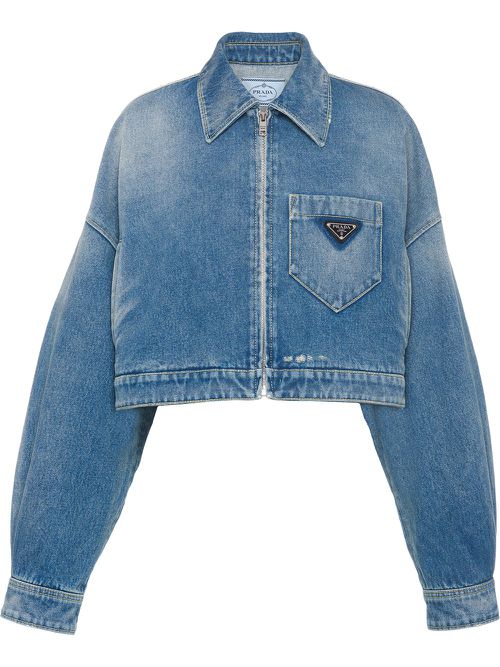 Cropped organic denim jacket - Blue