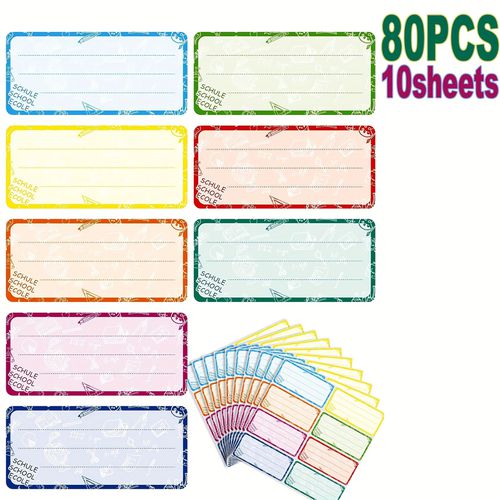 TEMU 80pcs/10 Sheets, Self-adhesive Name Labels With Colorful School Tags For Writing Dates And Content, Suitable For Marking Folders, Books, Water