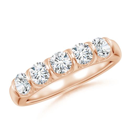 Angara 1.0 Carat Bar Set Five Stone Round Diamond Wedding Ring for Her in 14K Rose Gold