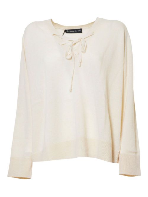 Lace up-detail sweater - Neutrals