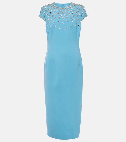 Crystal-embellished wool-blend midi dress