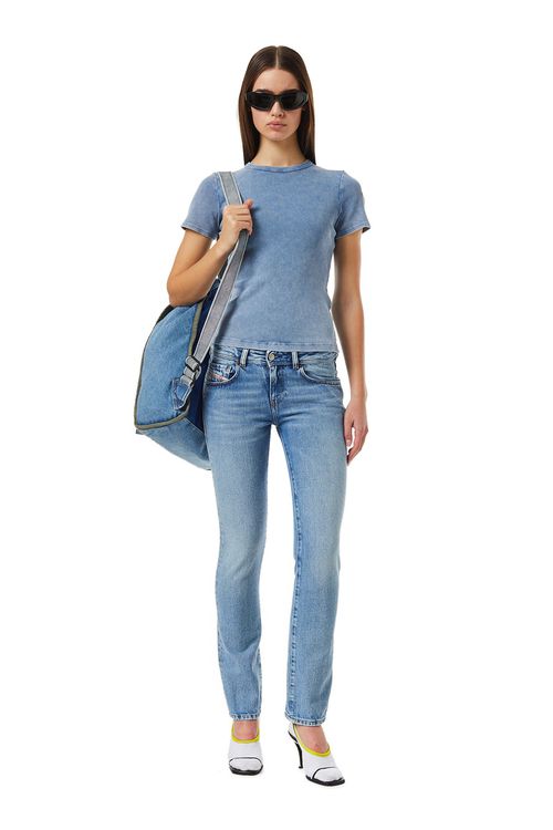 Straight-leg washed denim jeans - Blue