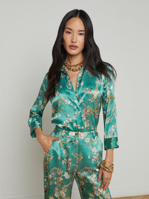 Dani Silk Blouse Top In Teal