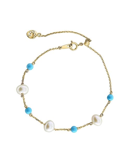 14K 1.47 ct. tw. Turquoise & 6mm Pearl Bracelet