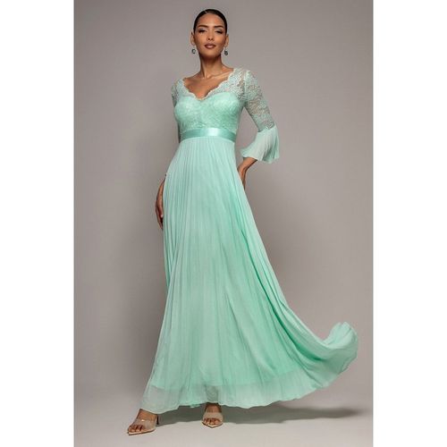 Goddiva Scalloped Lace Bodice Pleated Chiffon A Line Maxi Dress - Mint Green